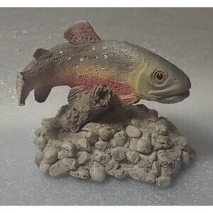 Stone Critter Rainbow Trout Hand Painted Made in USA -Rare Item
